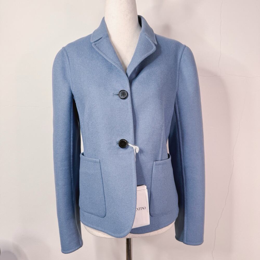 Valentino Blue Angora Wool Blazer Jacket 42 NWT Luxury Minimalist $3990